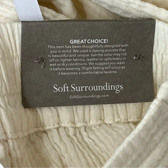 SOFT SURROUNDINGS NWT BEACH BOUND PULL ON GAUZE CROP PANTS ECRU Size Large - Picture 12 of 15